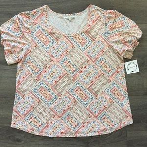 Corvia Short Sleeve Floral Top Blouse Size 2X NWT